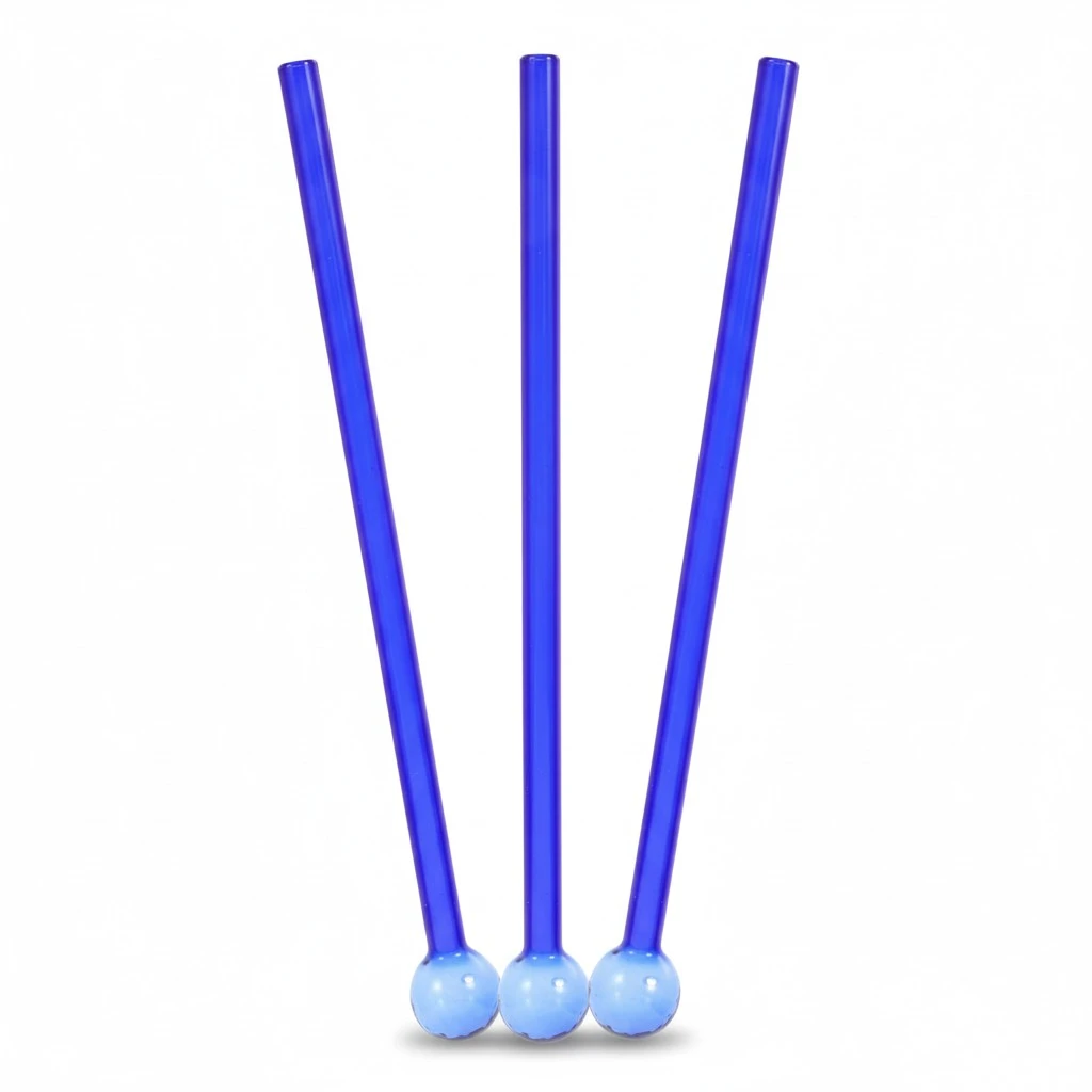 3Pcs Decorative Glass Straw Round Ends Straw Reusable Drinking Straw for Home