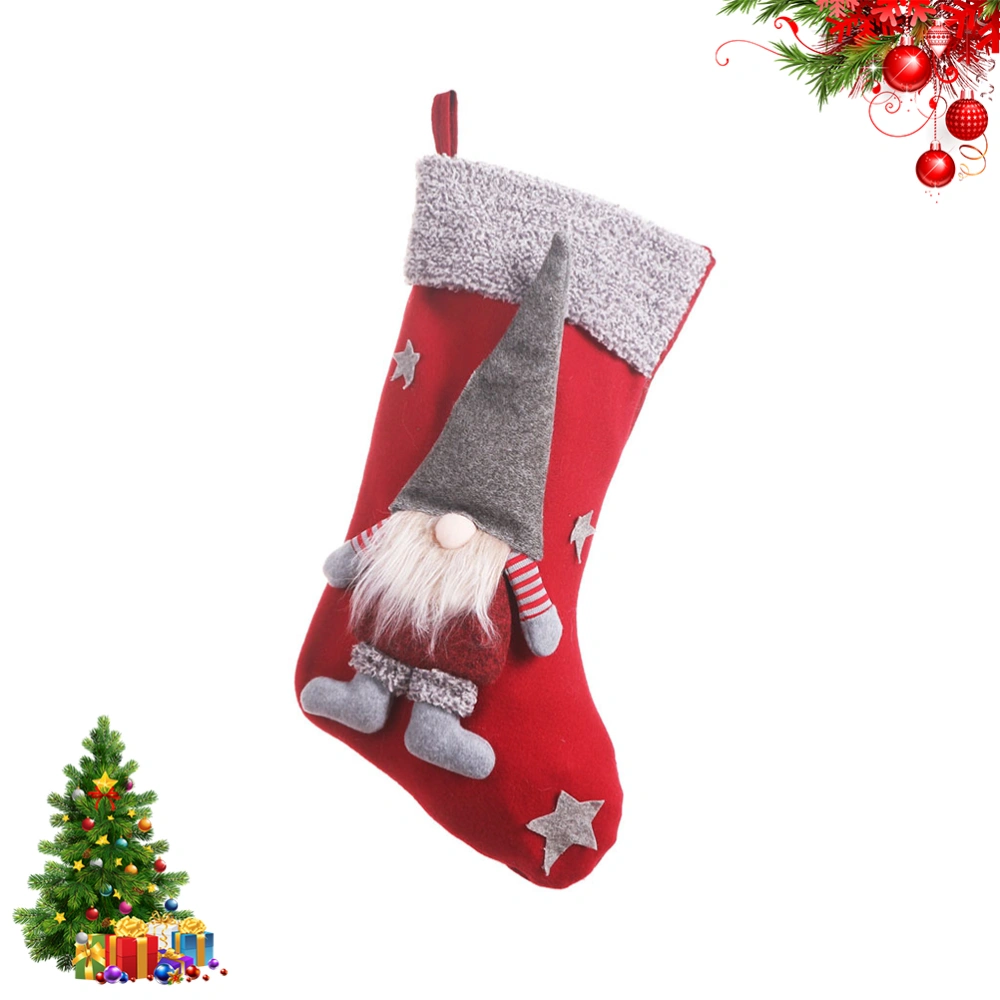 Christmas Faceless Doll Stocking Lovely Xmas Sock Christmas Tree Hanging Bag Gift Bag Decoration Pendant (Red)