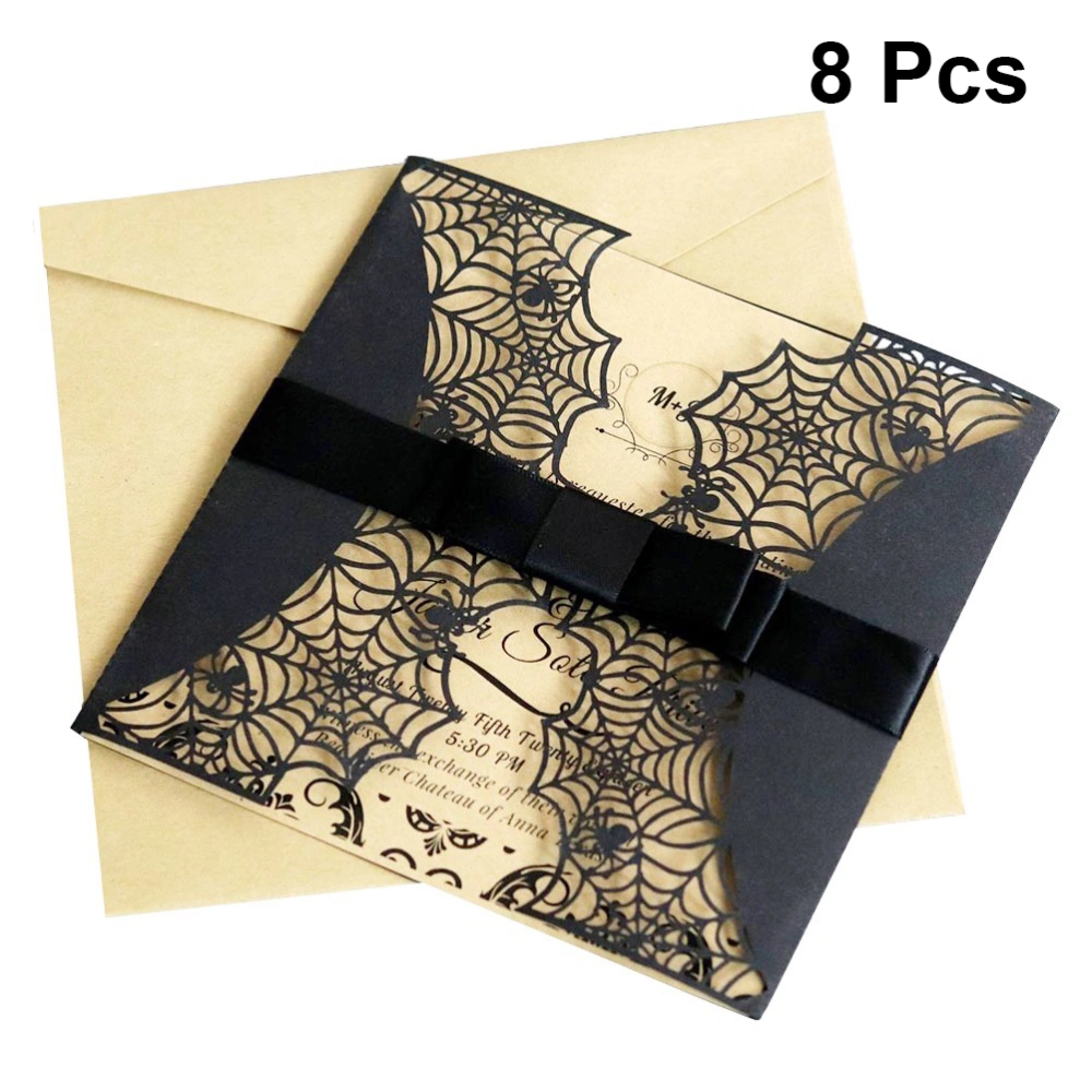 8pcs Halloween Spider Web Invitations Pure Black Hollow Invitation Holiday European Christian Invitation Letter