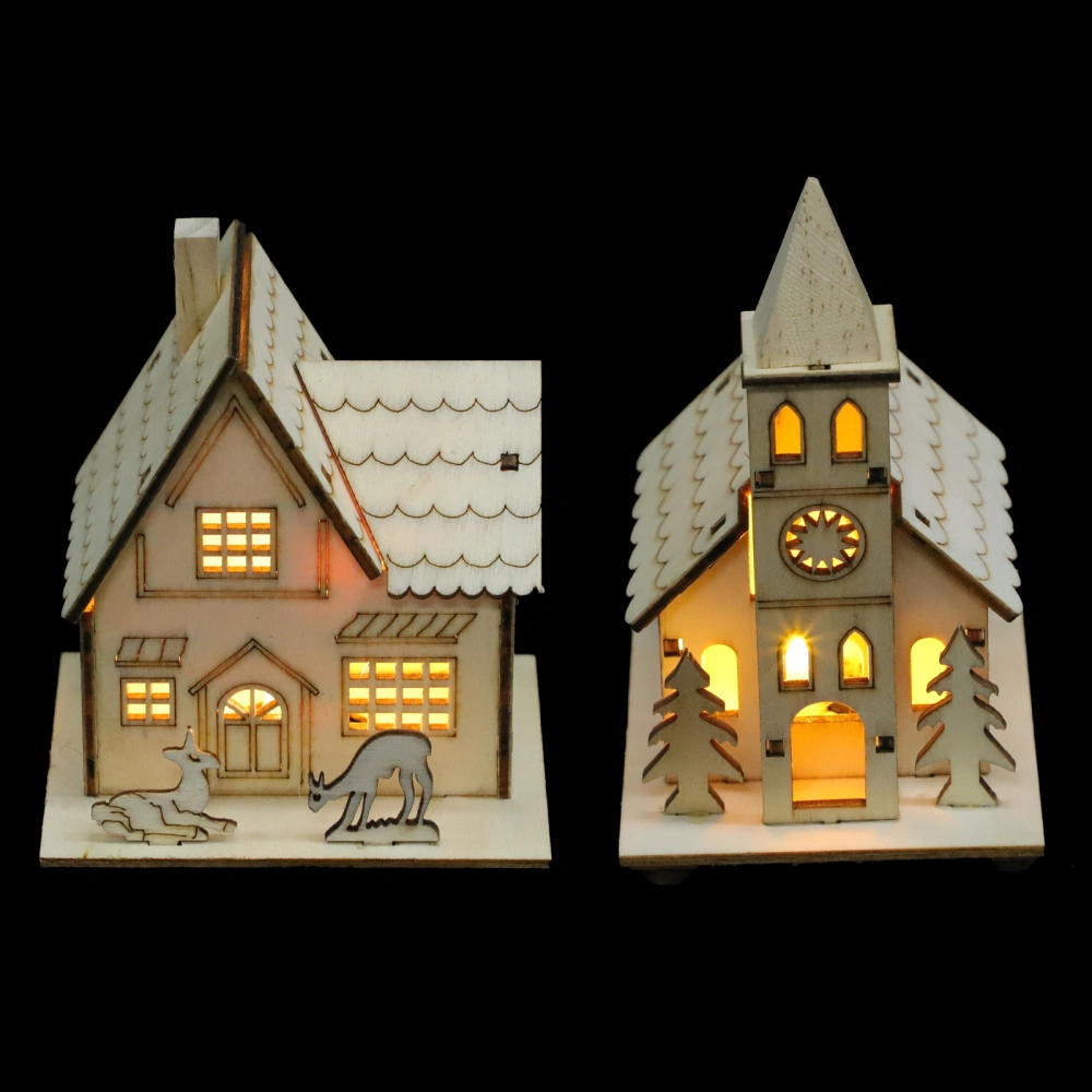 2Pcs Luminous House Pendant Christmas Tree Hanging Home LED Night Light Beige