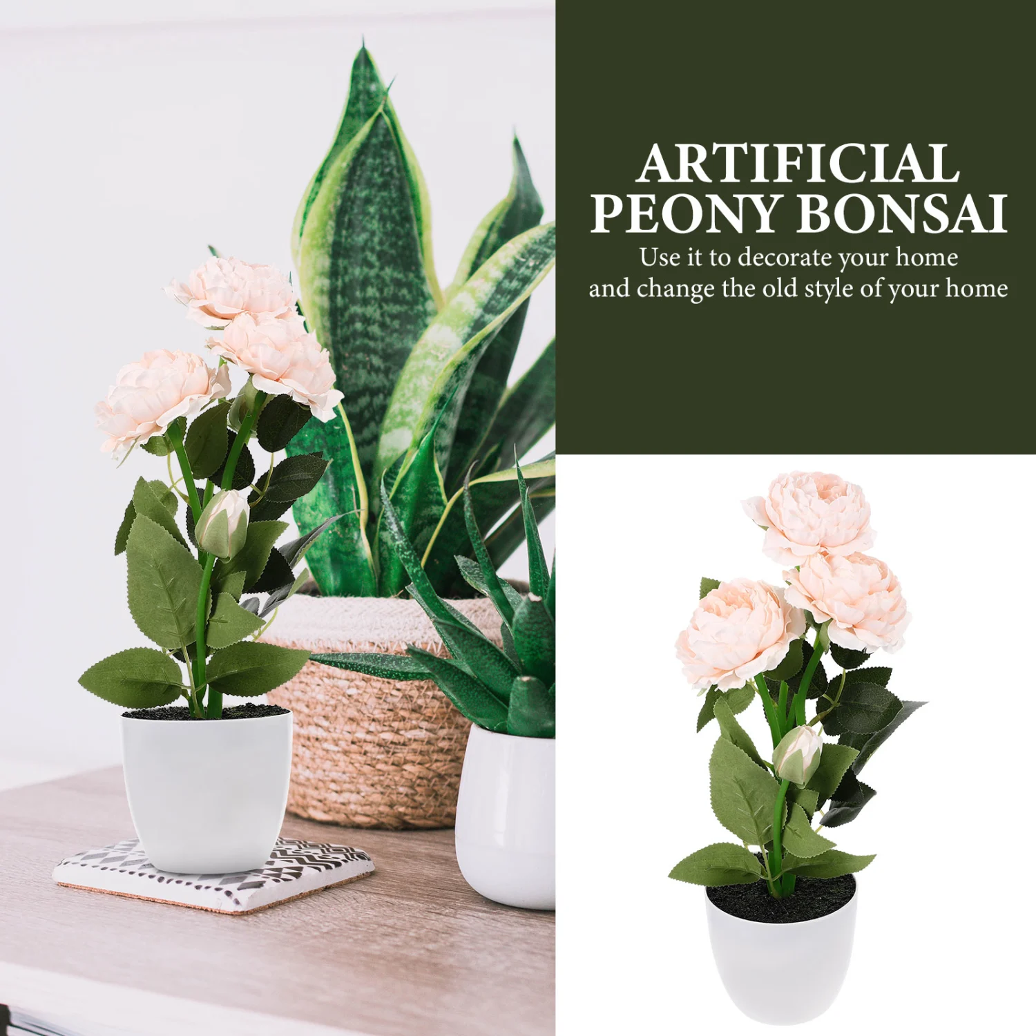 Artificial Flower Potted Plant Fake Peony Flower in Pot Home Table Centerpiece