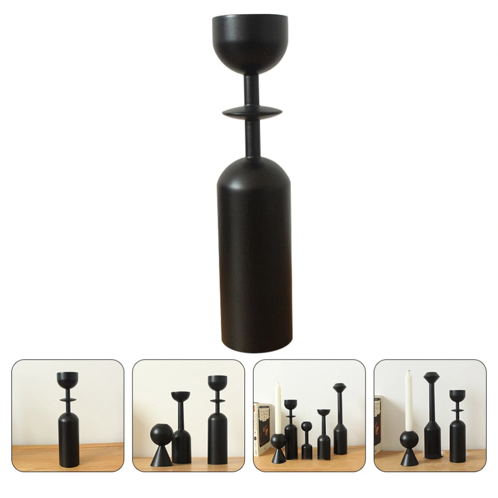 1Pc Decorative Candleholder Wooden Candle Stand Adornment for Home (Black)