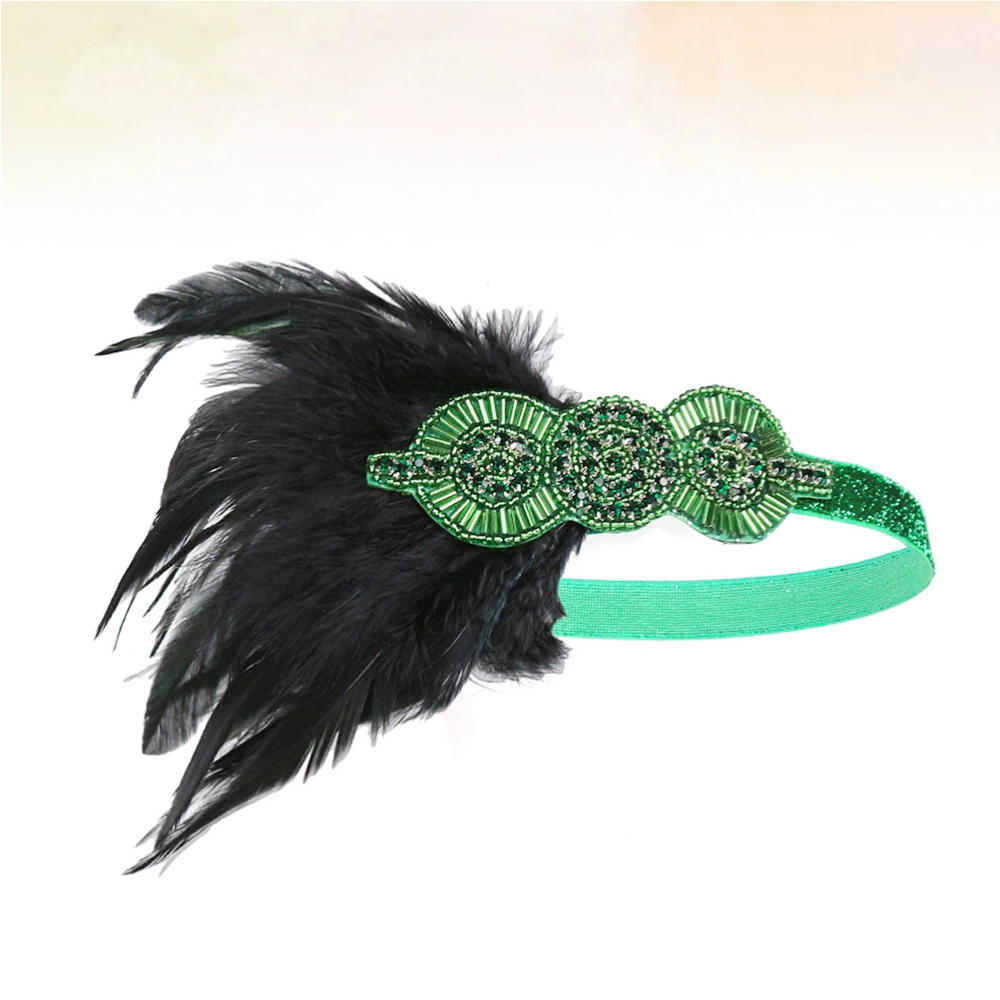 Dress Accessory Feather Headdress Creative Indian Hair Band Bridal Photo Prop (Black Feather, Green)