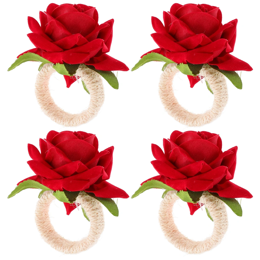 4pcs Rose Flower Napkin Holders Rose Flower Napkin Rings Handicraft Flower Napkin Holders