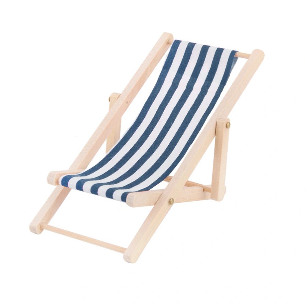 1Pc Beach Chair Model Mini Outdoor Ornament Stripe Recliner Miniature Play House Accessory for DIY (Blue)