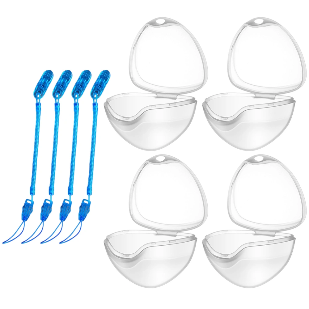 4PCS Portable Transparent Pacifier Storage Boxes Clip Containers Baby Infant Toddler Pacifier Cases with 4 Ropes