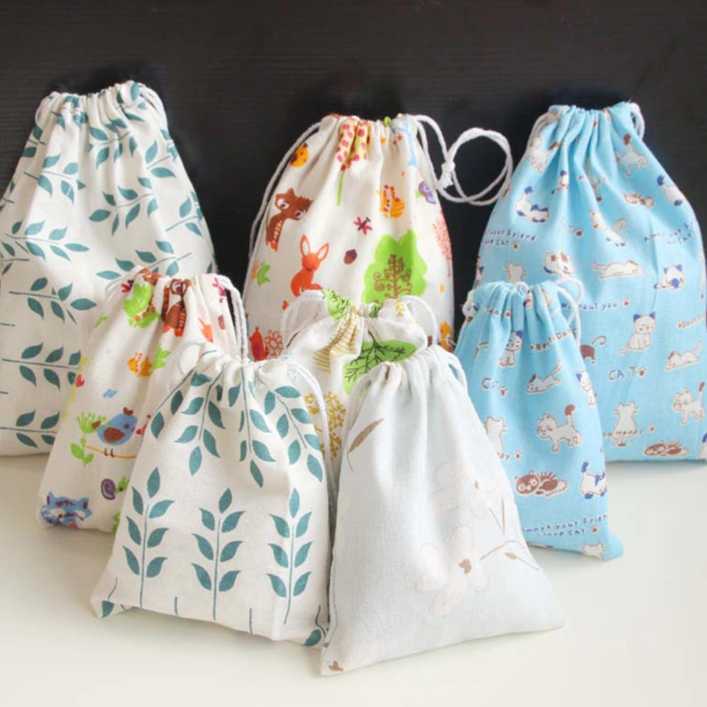 3PCS Multifunctional Printed Cotton and Linen Drawstring Bundle Pocket Travel Storage Bag Luggage Clothes Storage Bag Cosmetic Bag (Random Color)