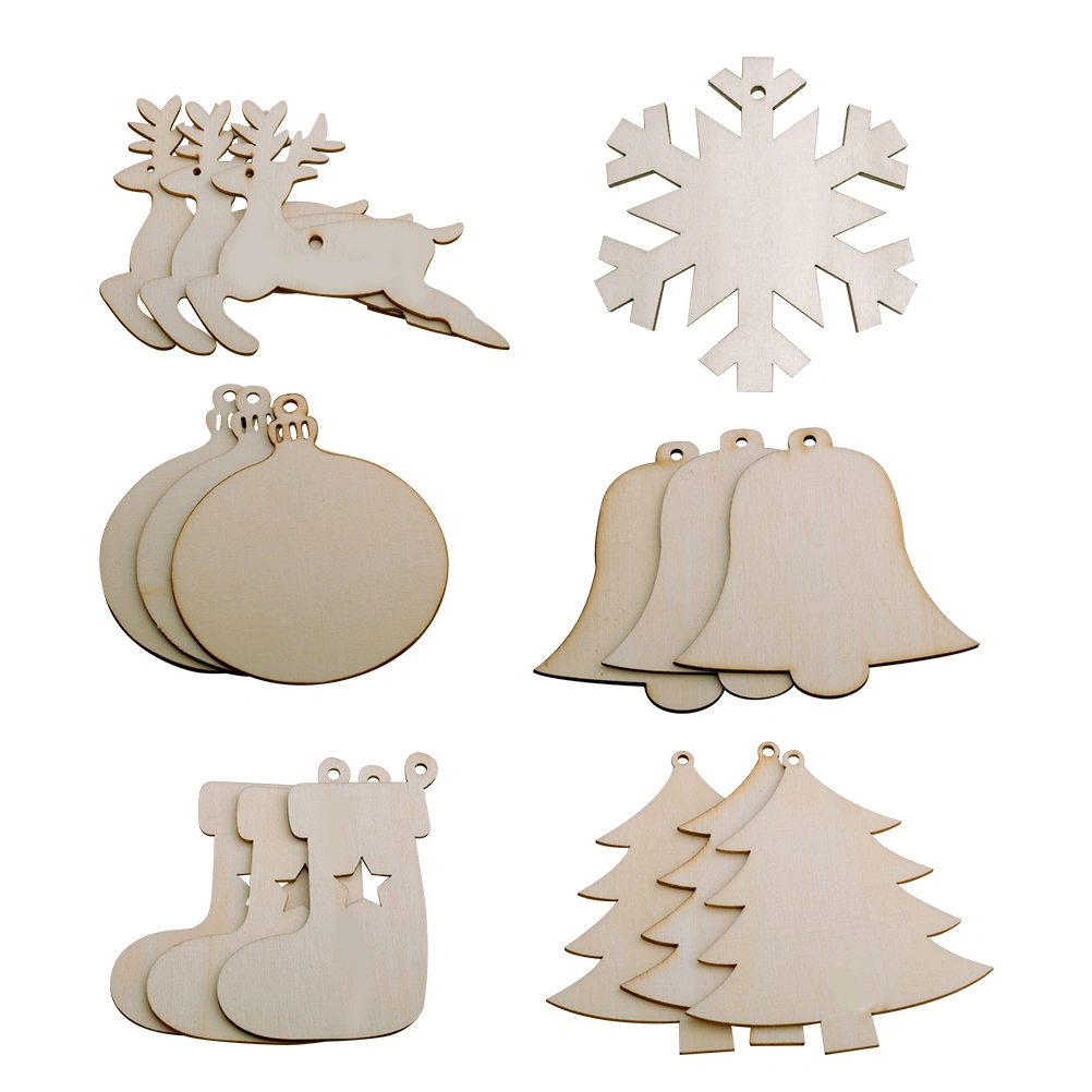 30 PCS 6 Styles Wooden Christmas Hanging Ornaments for DIY Wood Crafts Christmas Decoration Christmas Tree Ornaments
