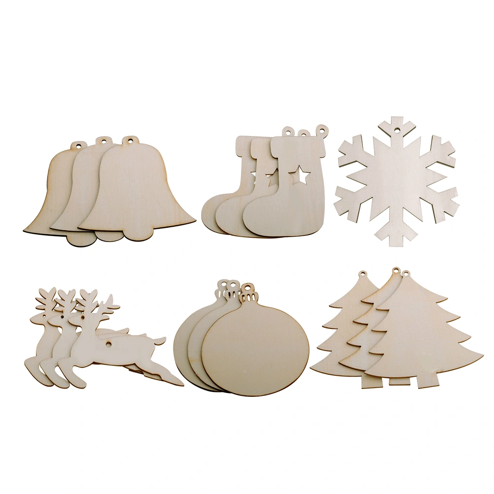 30 PCS 6 Styles Wooden Christmas Hanging Ornaments for DIY Wood Crafts Christmas Decoration Christmas Tree Ornaments