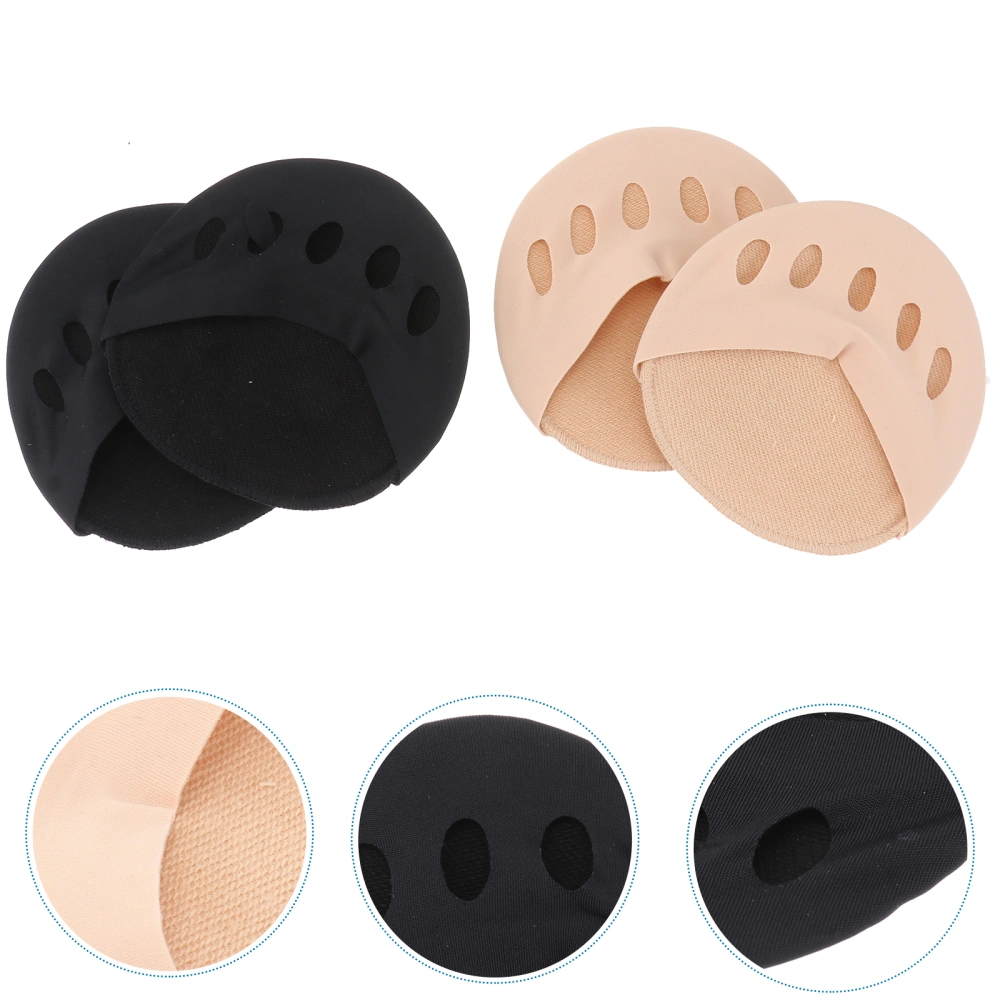 2 Pairs Half-soles Forefeet Invisible Five-finger Socks Toe Socks Forefoot Support Pad (Black + Skin Color)