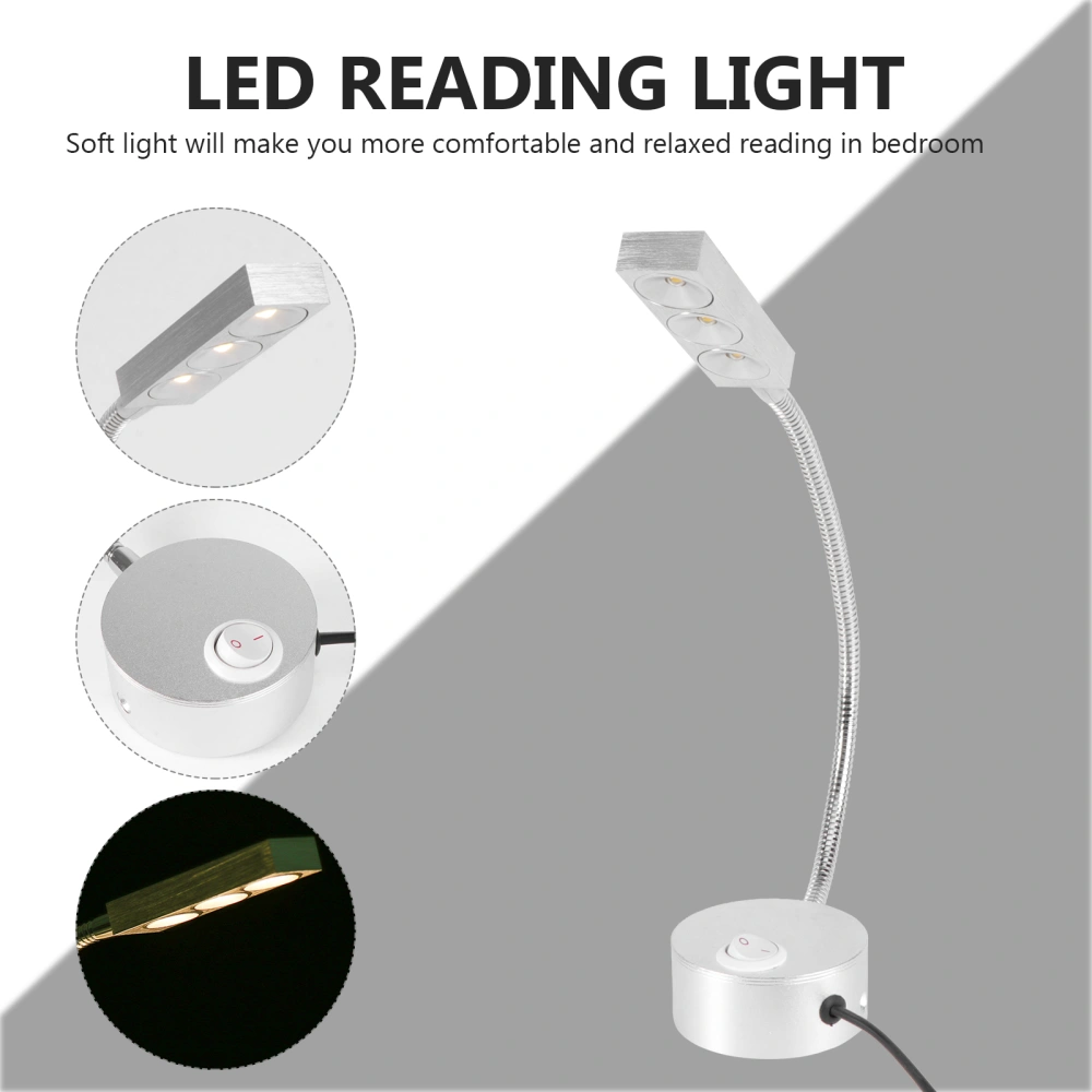 LED Bedside Light Wall Mounted Flexible Hose Reading Light Lamp for Home Bedroom Reading Room with US Plug (Silver)