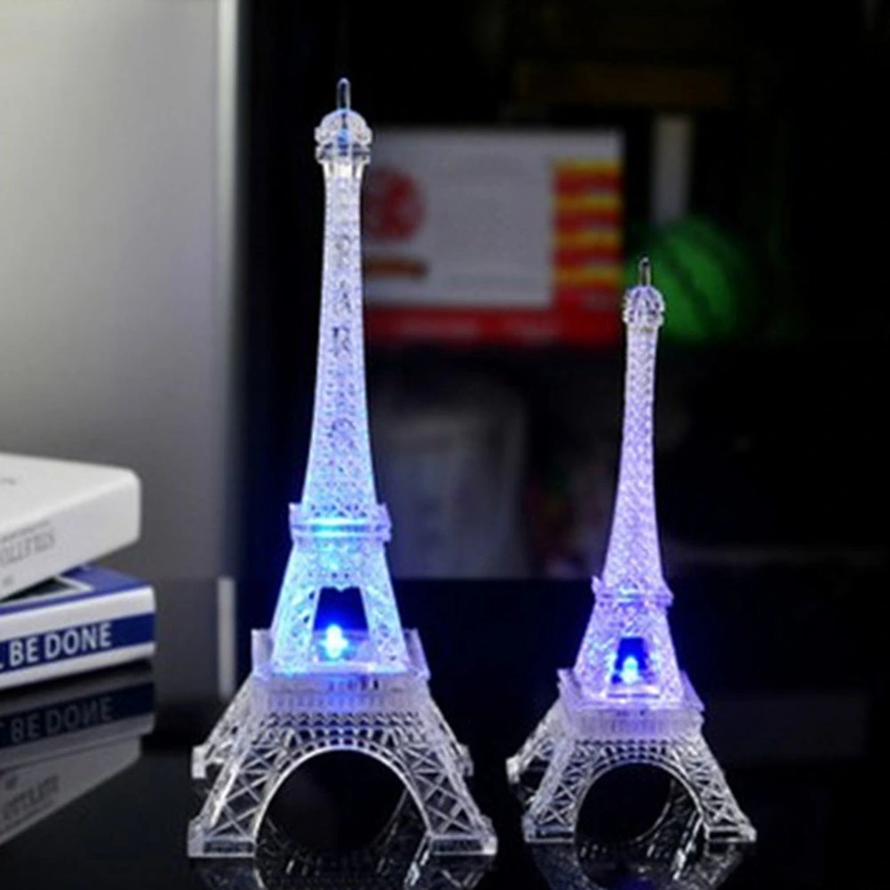 LED Light Up Eiffel Tower Nightlight Paris Style Decoration LED Lamp Fashion Desk Bedroom Acrylic Light