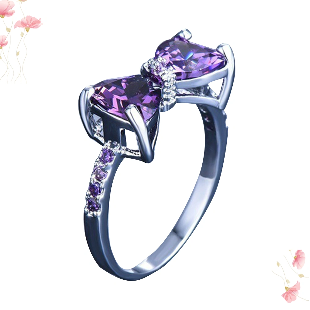 Fashion Women Ring Romantic Delicate Zircon Ring Stylish Jewelry Valentine's Day Gift for Female Ladies (Purple, NO.6)