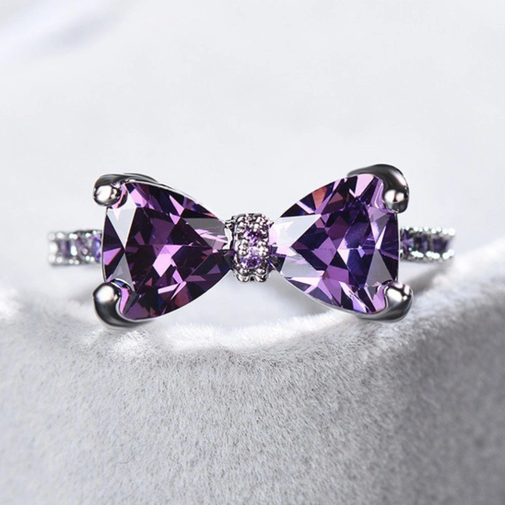 Fashion Women Ring Romantic Delicate Zircon Ring Stylish Jewelry Valentine's Day Gift for Female Ladies (Purple, NO.6)