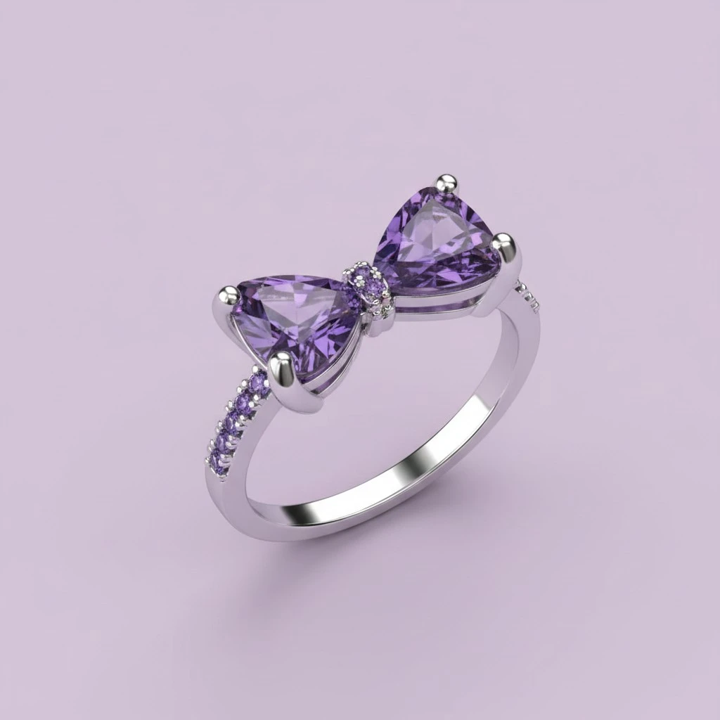 Fashion Women Ring Romantic Delicate Zircon Ring Stylish Jewelry Valentine's Day Gift for Female Ladies (Purple, NO.6)