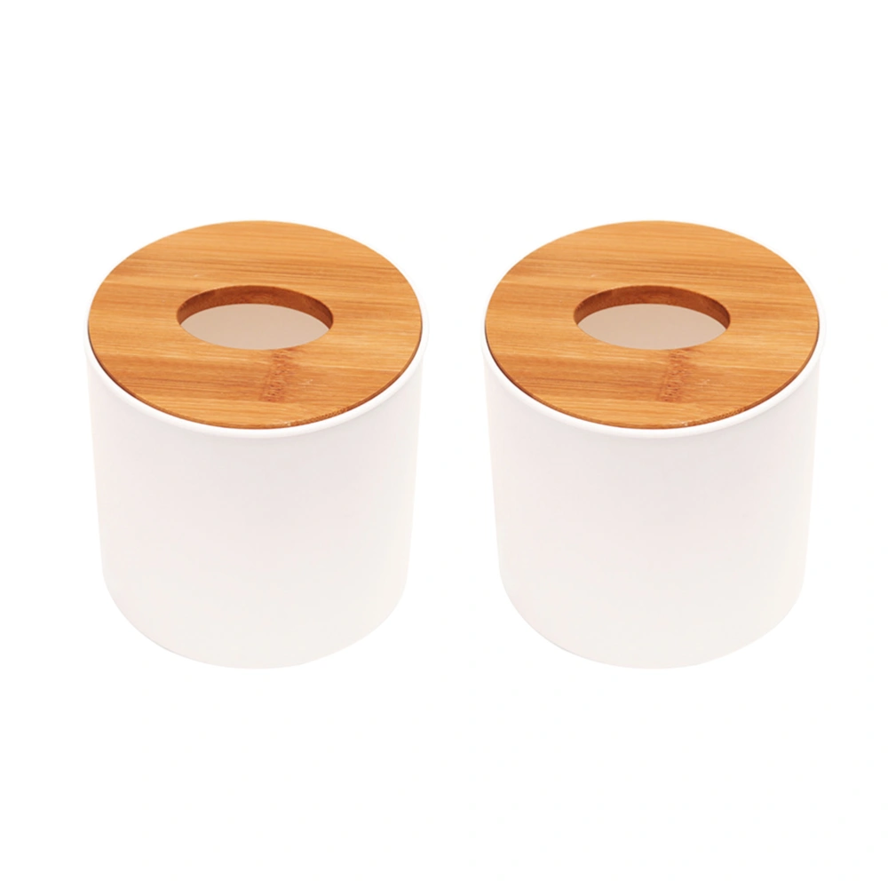 2pcs Plastic Tissue Box Cylindrical Tissue Paper Holder with Wooden Cover for Home Office