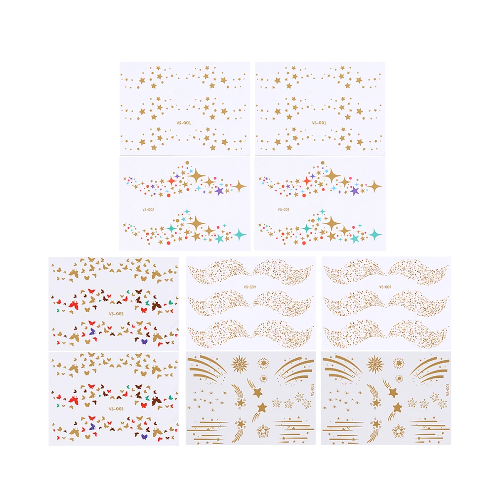 10pcs Waterproof Facial Paste Personality Shiny Star Pattern Masquerade Sticker for Decoration Use (5 Style Each Two)