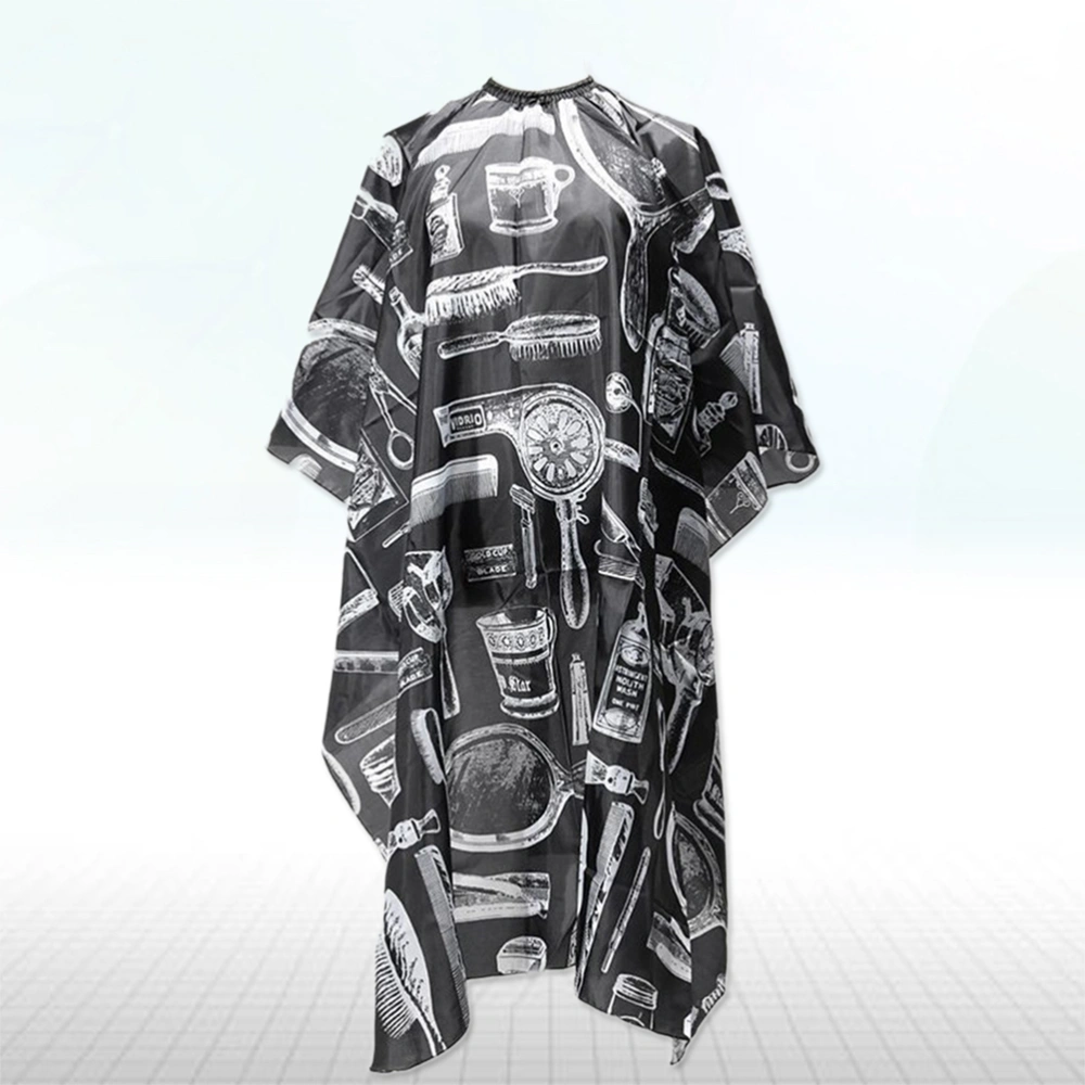 Professional Salon Barbers Hairstylist Hairdressing Printed Waterproof Non-sticky Hair Cutting Gown Cloth Cape(Black)