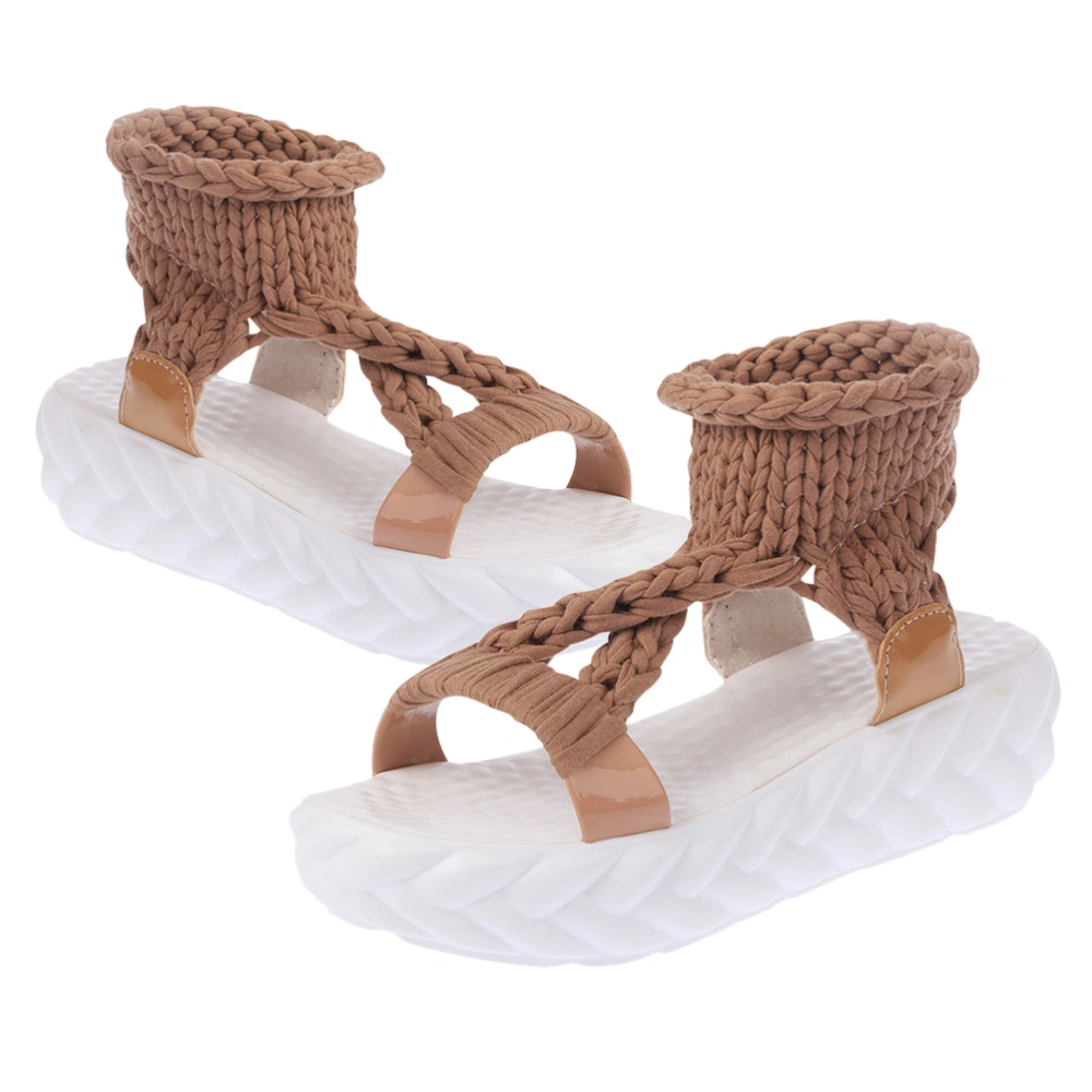 1 Pair Woollen Ladies Sandals Knitting Sandals Summer Slipper Wood Sandals Summer Shoes for Women Students Girls (Coffee 37 23.5CM, 6.5US, 4UK, 37.5EU, 9.2355 Inch)