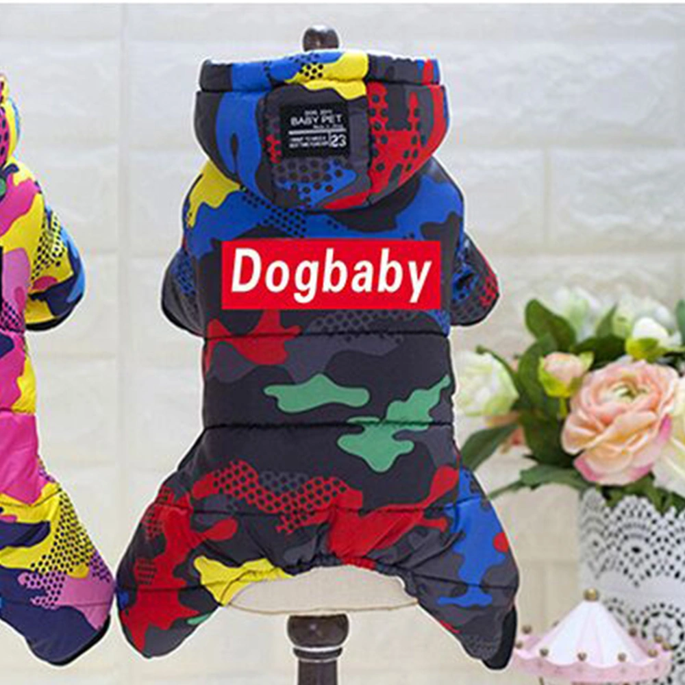 Thicken Dog Winter Coat Camouflage Warm Dog Apparel Hoodies Pet Four Legs Down for Puggy Dog (Red Sign, Size M)