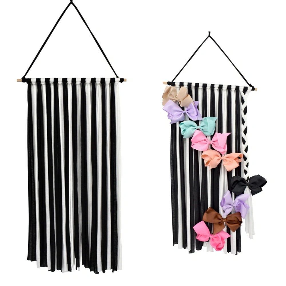 Baby Hair Clips Holder Fringe Hairpins Storage Belt Barrette Organizer Hair Bows Hanger Children's Room Decoration Wall Hangings for Girls Boutique (Black and White)