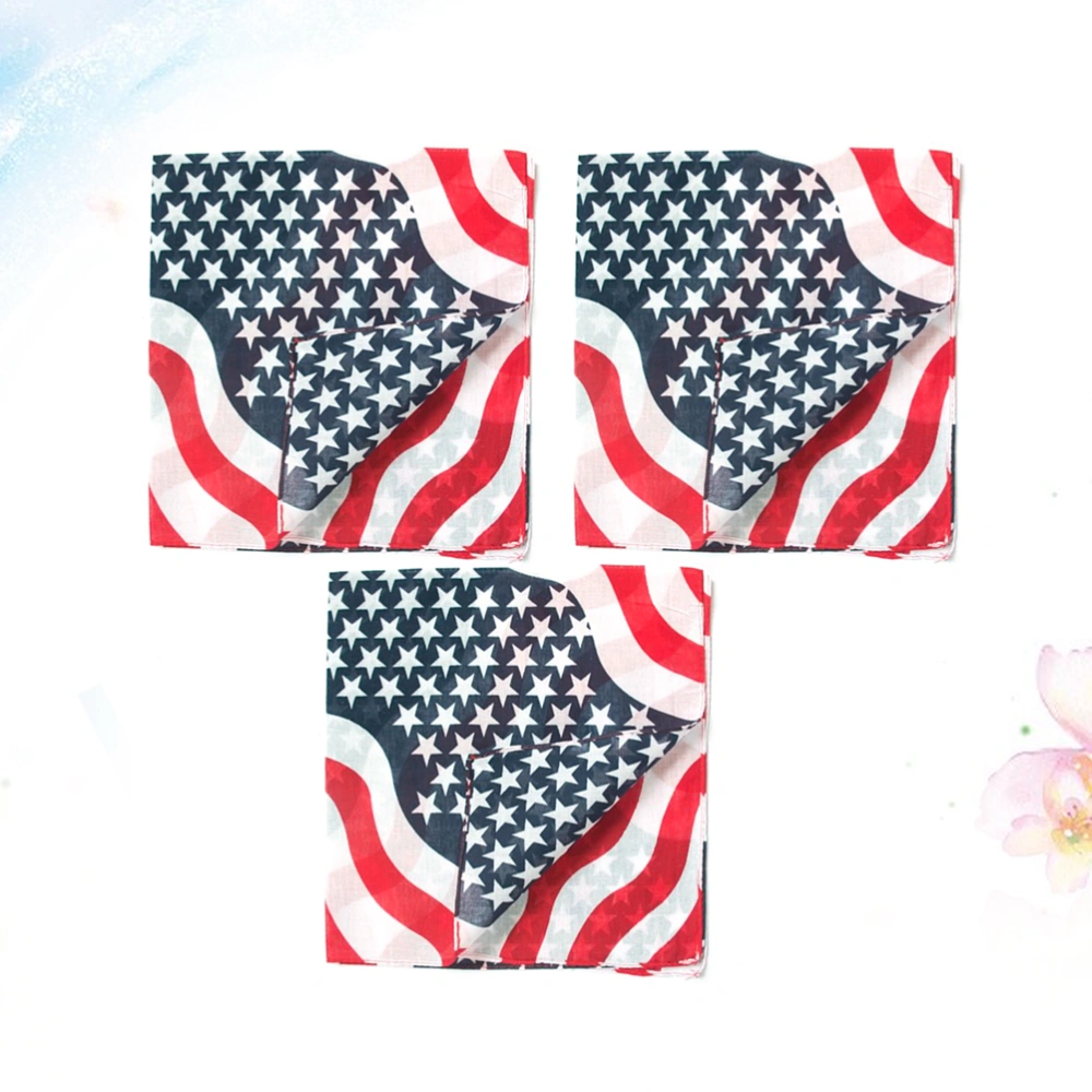 3PCS American Flag Square Towel Cotton Printed Sports Bandana Multifunctional Headband Variety Scarf(Flag)