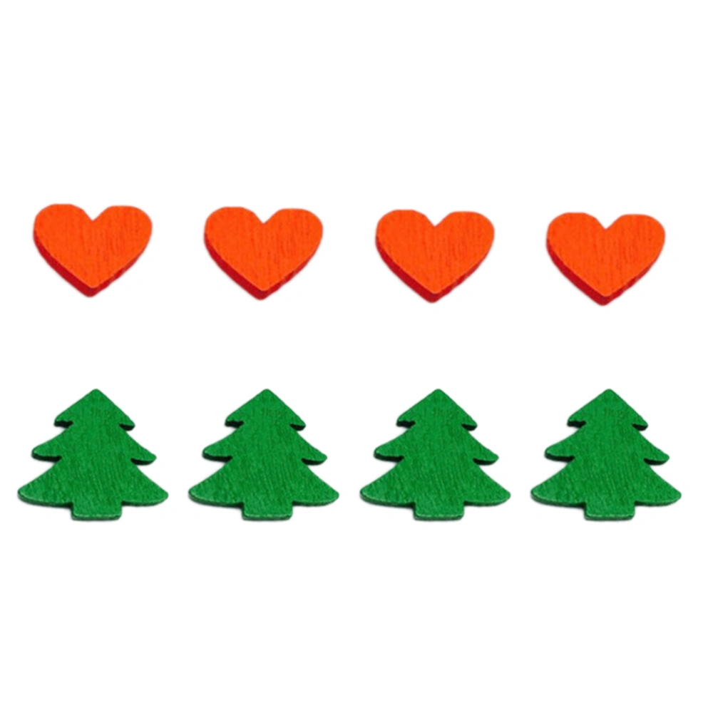 100pcs/pack Christmas Wooden Ornaments Heart and Tree Hanging Embellishment Set for Wedding Christmas Decoration