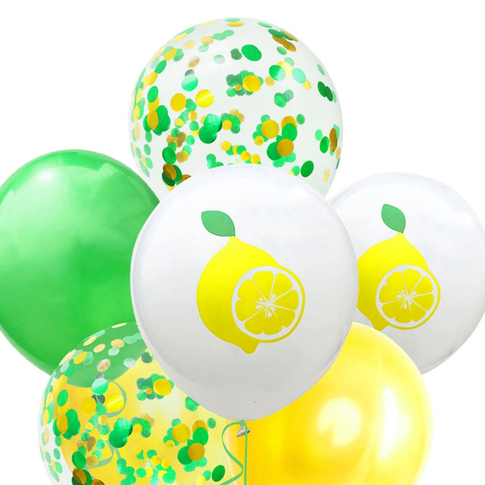 14pcs 12inch Latex Balloon Set Decoration Balloons Party Supplies for Hawaii Birthday Wedding Baby Shower Gathering Festival (3pcs Lemon Pattern Balloon + 6pcs Pure Color Balloon + 3pcs Sequins Balloon + 2pcs Ribbon)