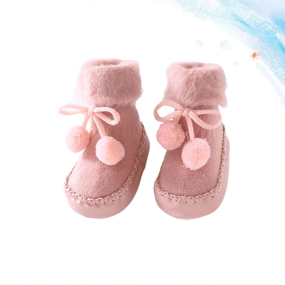 Baby Floor Socks Skid Resistance Baby Slipper Sock Warm Baby Footgear Winter Hairball Toddlers Prewalker Shoes (Pink Size M Suit for 1-3 Years Old)