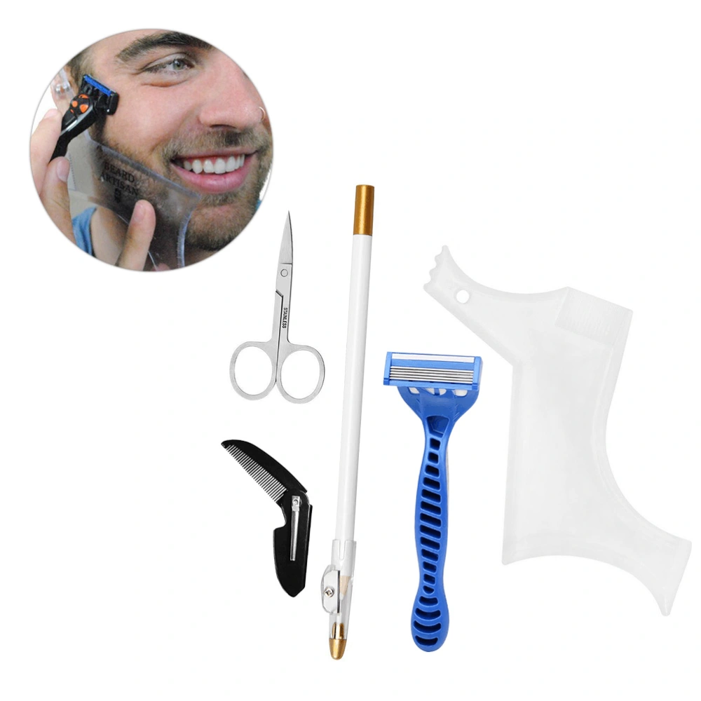 1 Set 5pcs Beard Grooming Kit Beard Care Suit Beard Pen Folding Comb With a Pencil Sharpener for Men Assorted Color