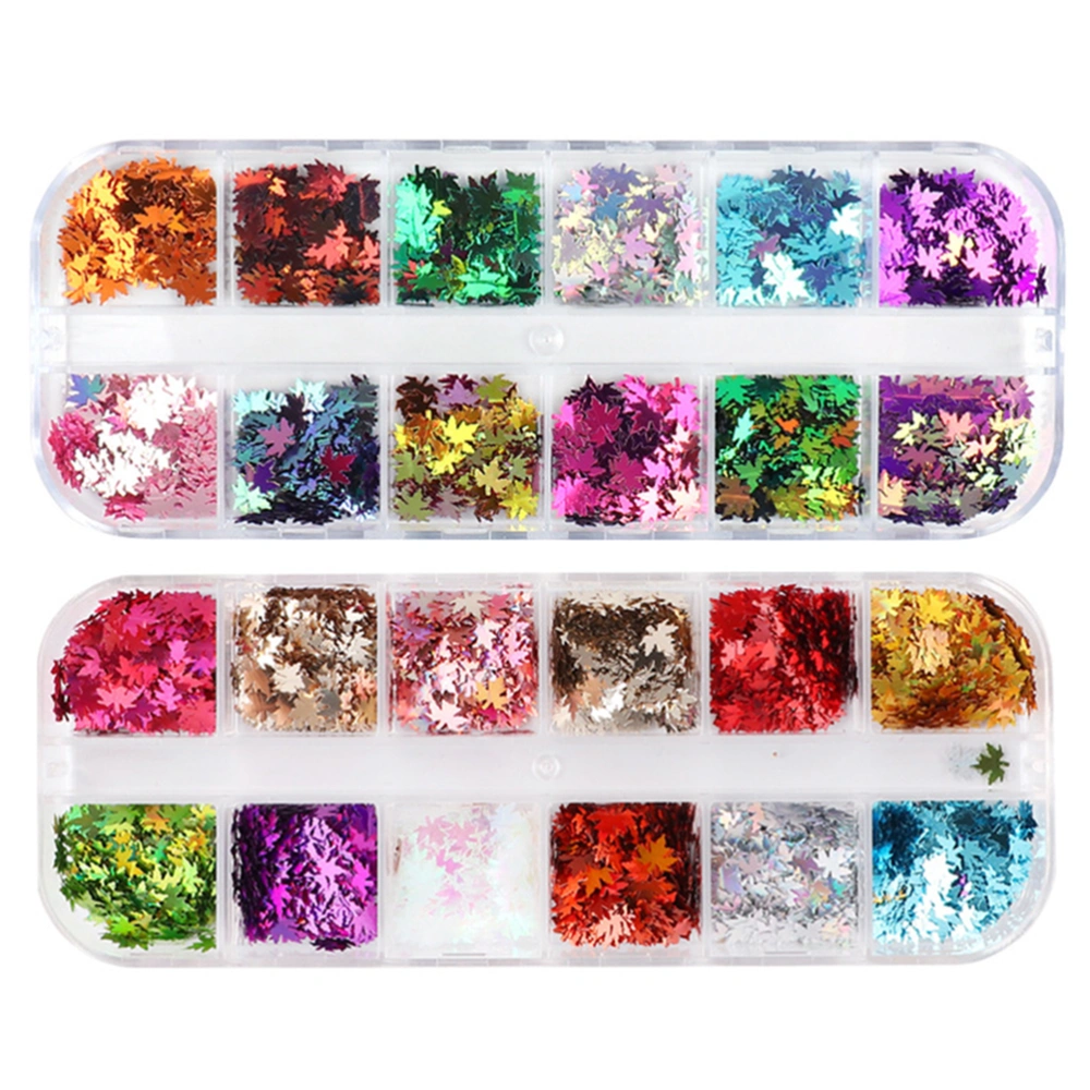 2 Boxes Manicure Sequin Colored Maple Leaf Sequins Glitter Autumn Nails Art