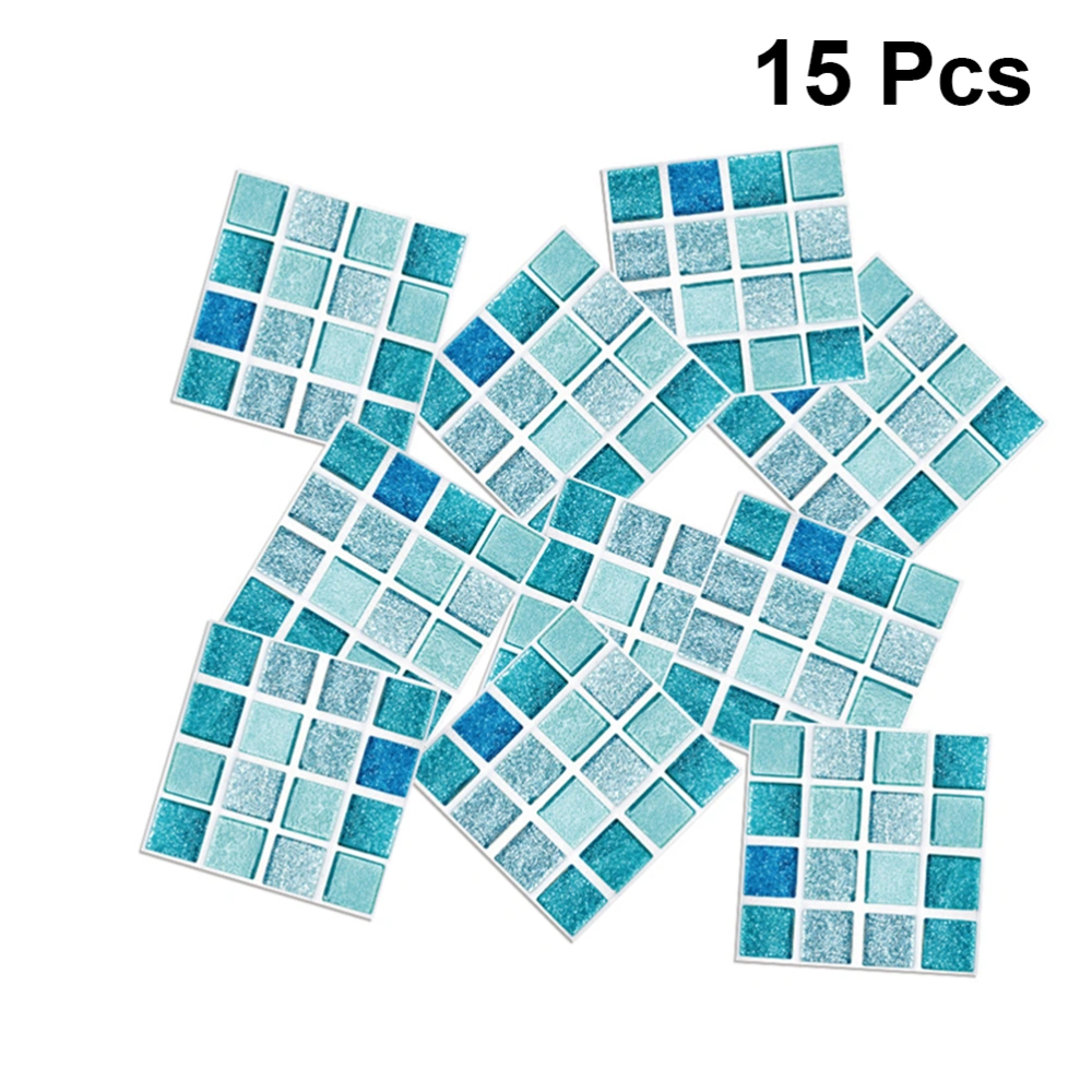 15 Pcs 3D Wall Decals Self Adhesive Blue Crystal Mosaic Pattern Wall Paste Water Proof Wall Anti-oil Stickers for Home Room