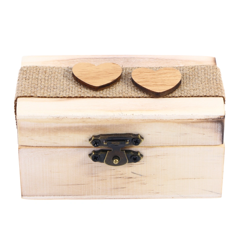 Wooden Double Love Heart Ring Box Rustic Engagement Wedding Ring Bearer Box Holder