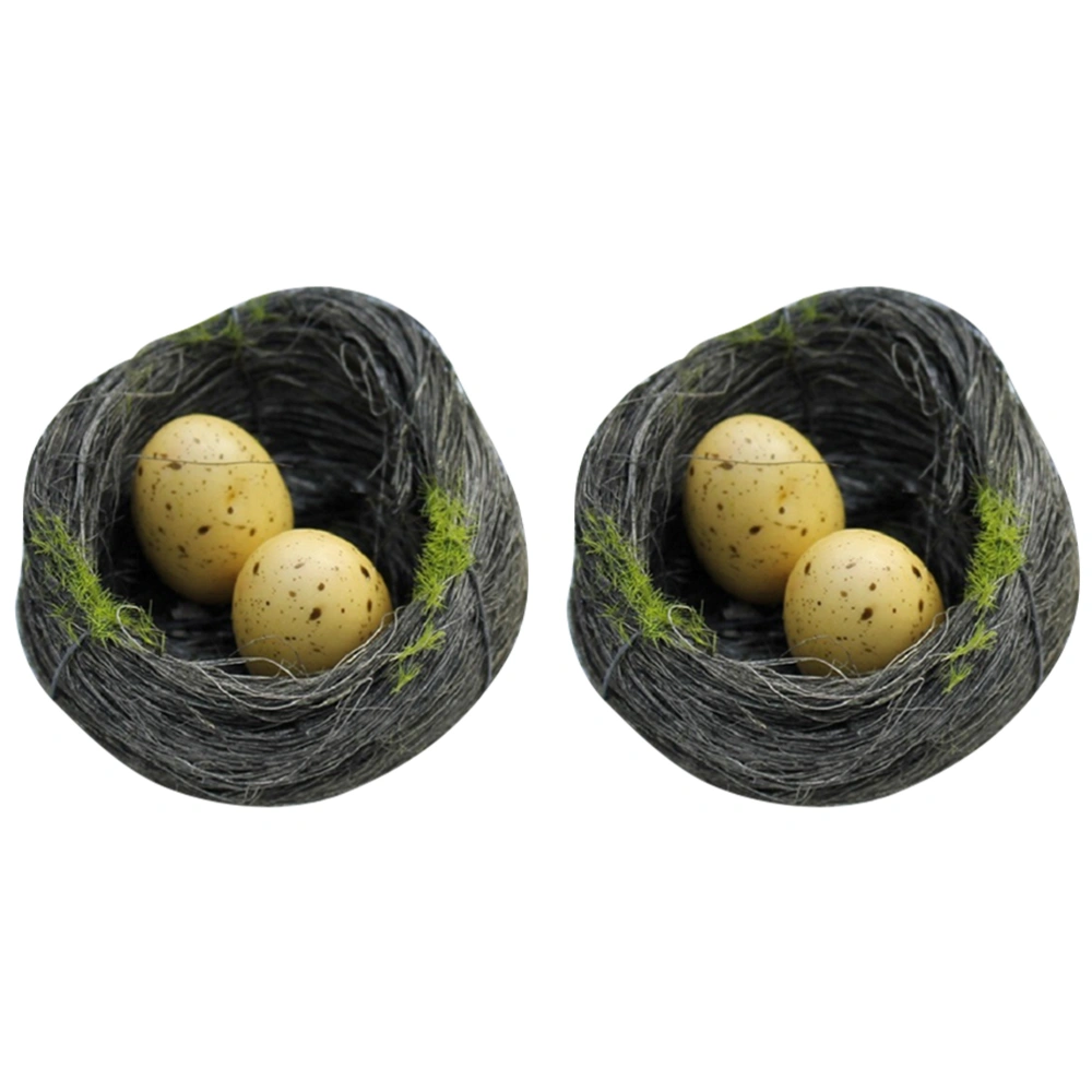 2Pcs Simulation Rattan Bird Nest Easter Bird Egg Ornament Party DIY Decor (1Pc Nest + 2 Bird Eggs)