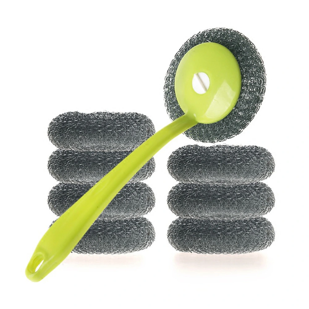 8Pc Steel Wire Balls Brush with Plastic Handle Household Kitchen Cleaning Brush Scouring Pad Scrubber (Green)