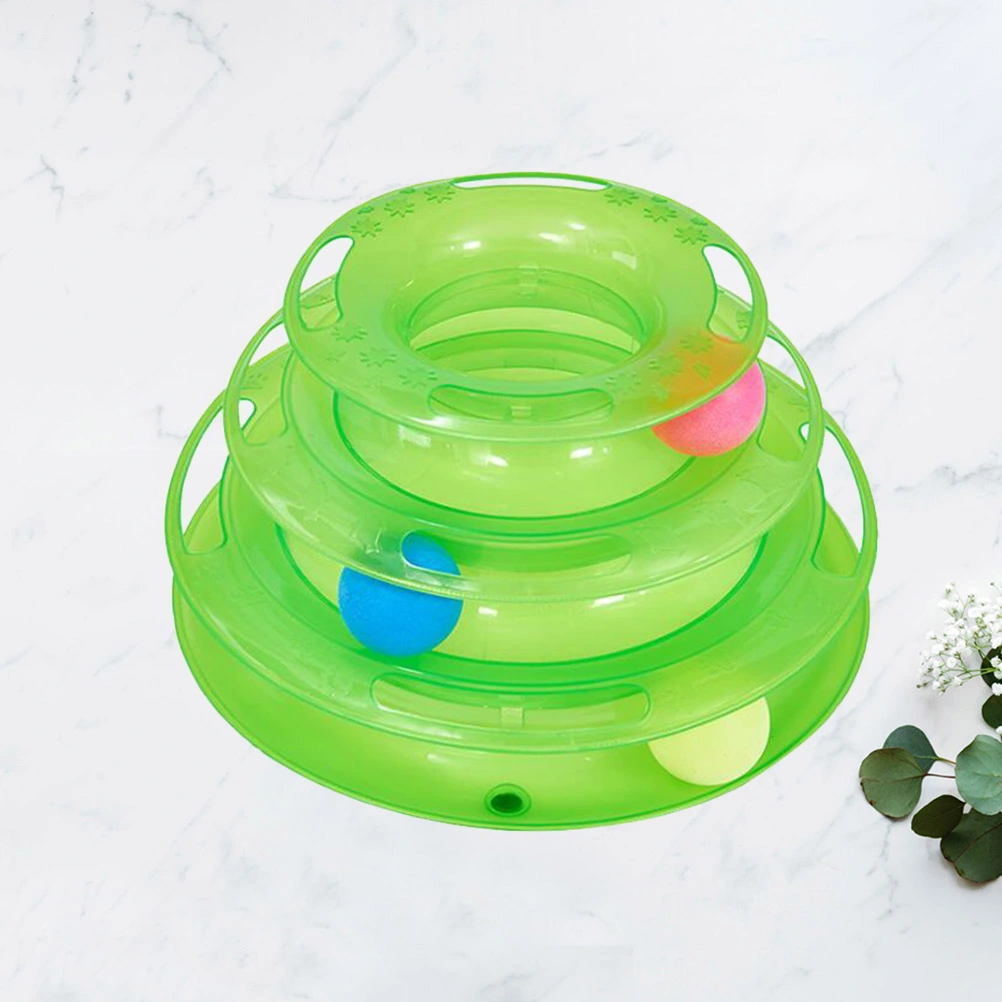 1PC Three Level Cat Tracks Toy Funny Round Amusement Plate Pet Interactive Toys Cat Supplies (Green)