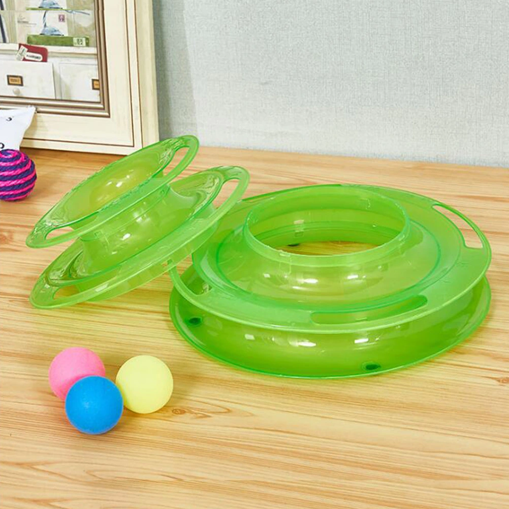 1PC Three Level Cat Tracks Toy Funny Round Amusement Plate Pet Interactive Toys Cat Supplies (Green)