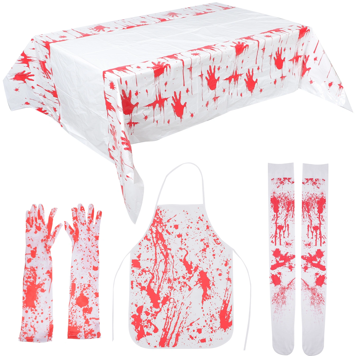 1 Set Scary Bloody Gloves Halloween Bloody Thigh High Socks Horrible Bloody Apron Bloody Tablecloth for Cosplay