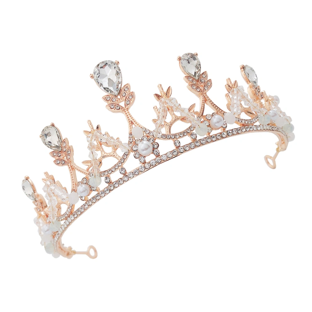 1Pc Rhinestone Tiaras Sparkling Hair Headdress Crown Wedding Supply (Golden)