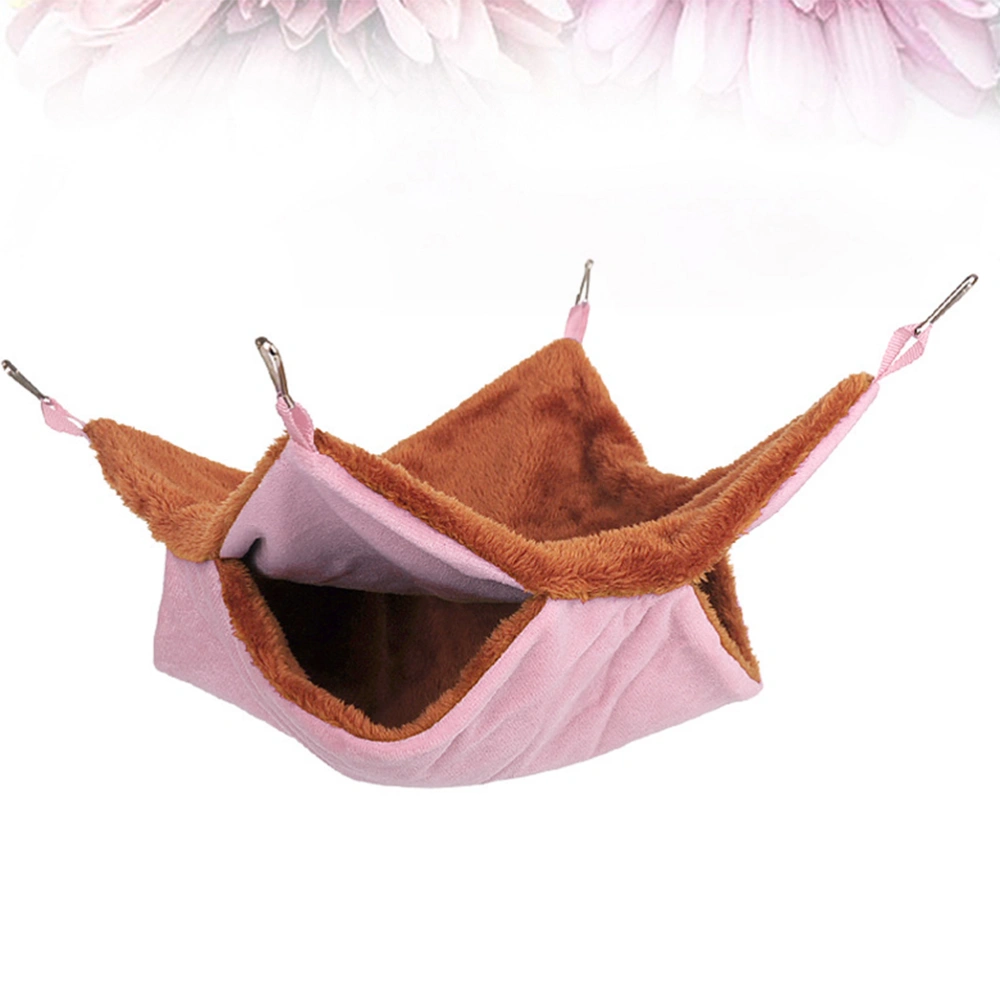 Double Layer Squirrel Rest Nest Warm Plush Sugar Glider Hammock Thicken Sleeping Bed Pet Supplies (Pink, Size S)