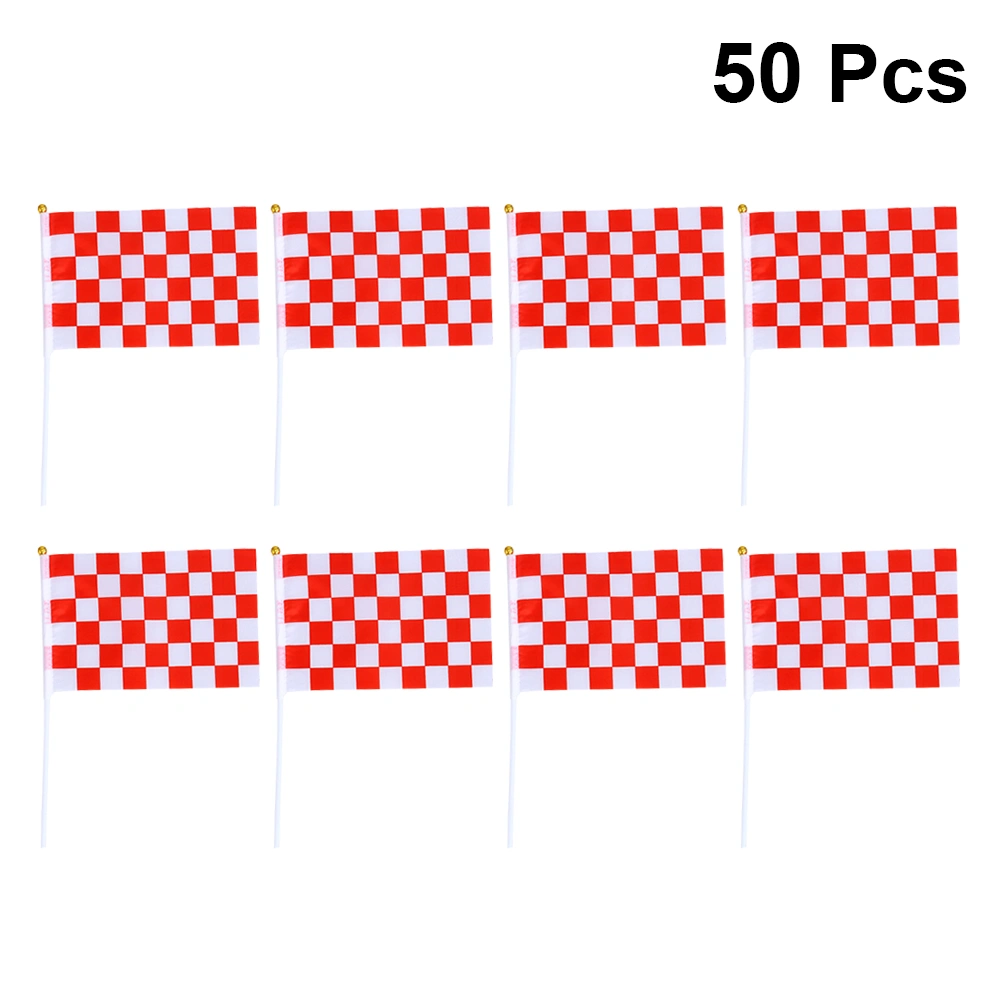 50 Pcs Mini Race Flags Checkered Hand Flag for Tiny Car Racing Flags (Red White)