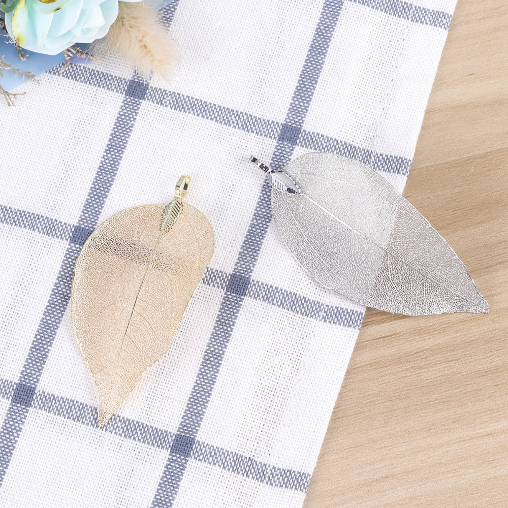 2pcs Leaf Shape Plating Charms Pendants For Jewelry Earring Findings Making Necklace DIY Accessory (White K, Champagne)