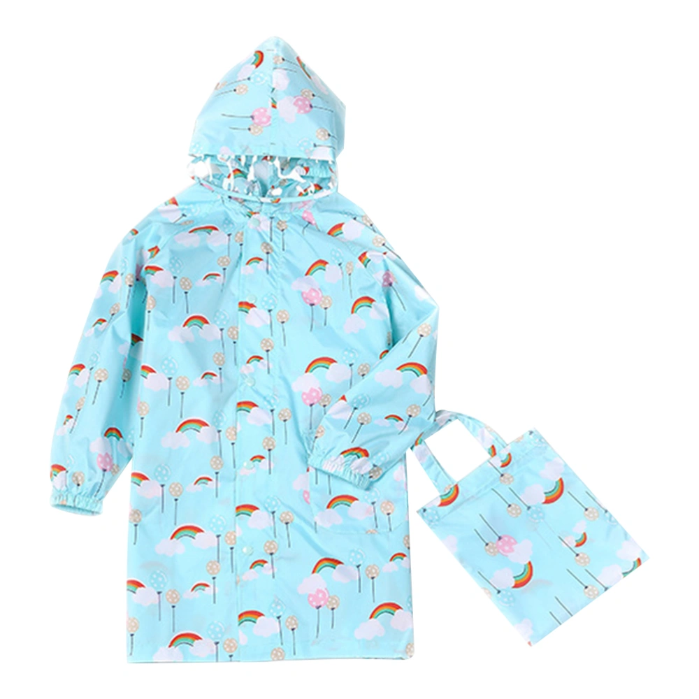 Cyan Rainbow Printing Rain Poncho Reusable Kids Raincoat Portable Waterproof Raincoat Elastic Sleeve Packable Rainwear with Schoolbag Cover and Hood for Kids Outdoor- Size L