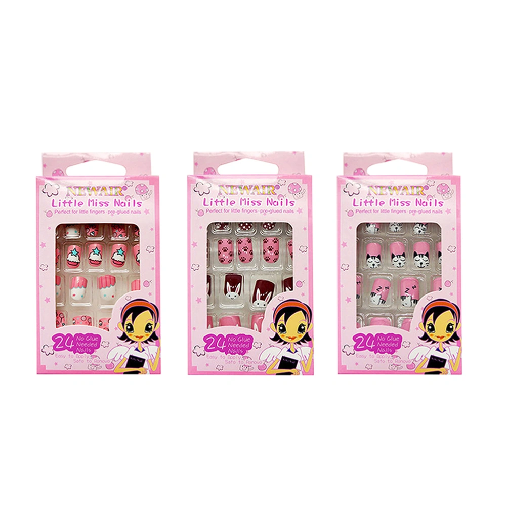 3 Boxes Children Nail Decals Manicure Decorative Sticker Fake Cartoon Nails Sticker (Mixed 3 Boxes/ 72pcs)