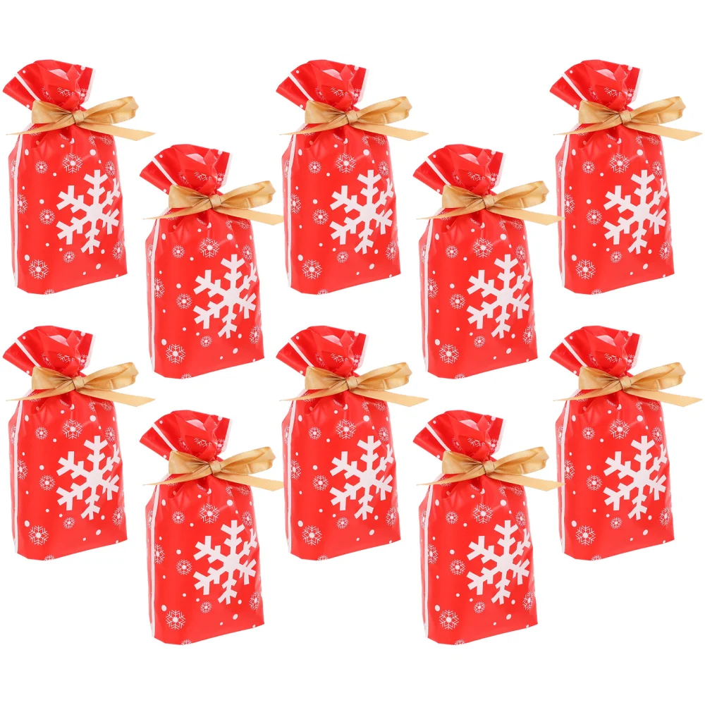 10PCS Xmas Ribbon Drawstring Bag Practical Xmas Candy Gift Bag Small Gift Pouch