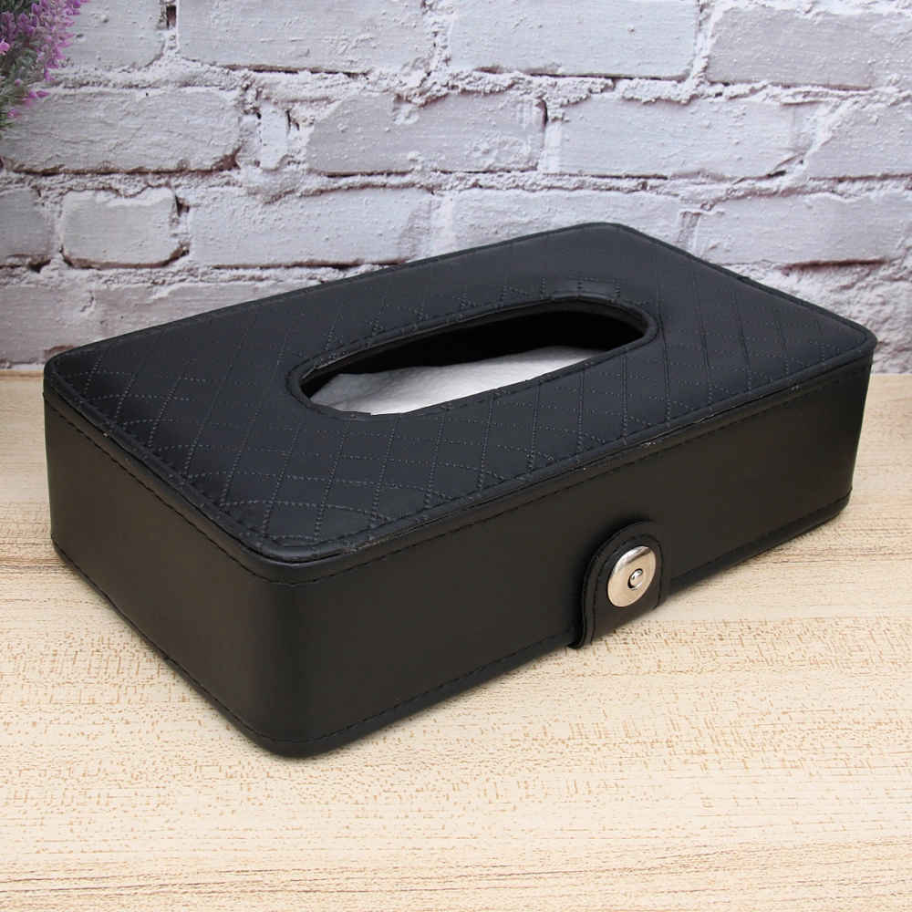 21 x 12.5cm Multi-functional Tissue Box Leather Pumping Tray Chair Back Strap Napkin Holder Paper Container Black