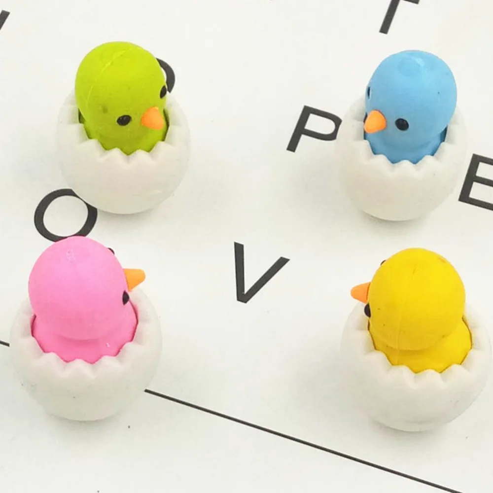 15pcs Creative Chick Shaped Eraser Decorative Erasers Student Awards (Random Color)