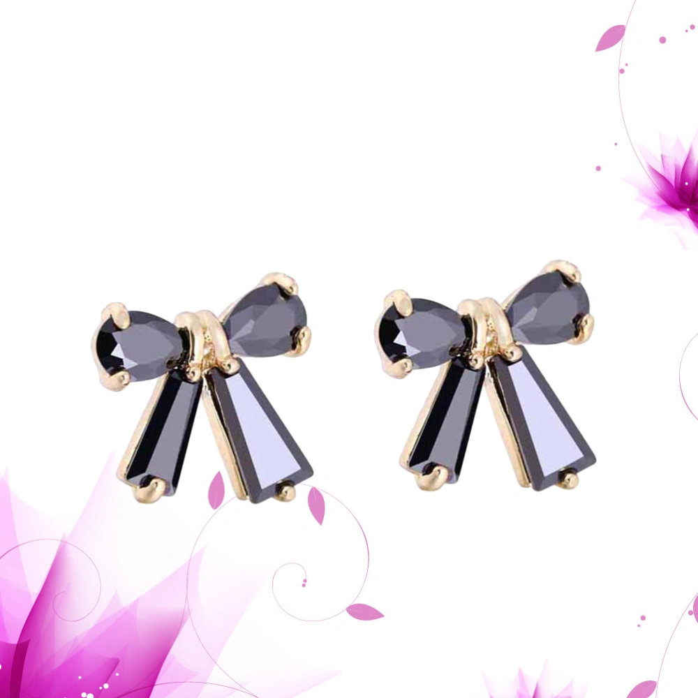 Bow Gold Filled Crystal Small Stud Earrings Fashion Eardrop(Black)