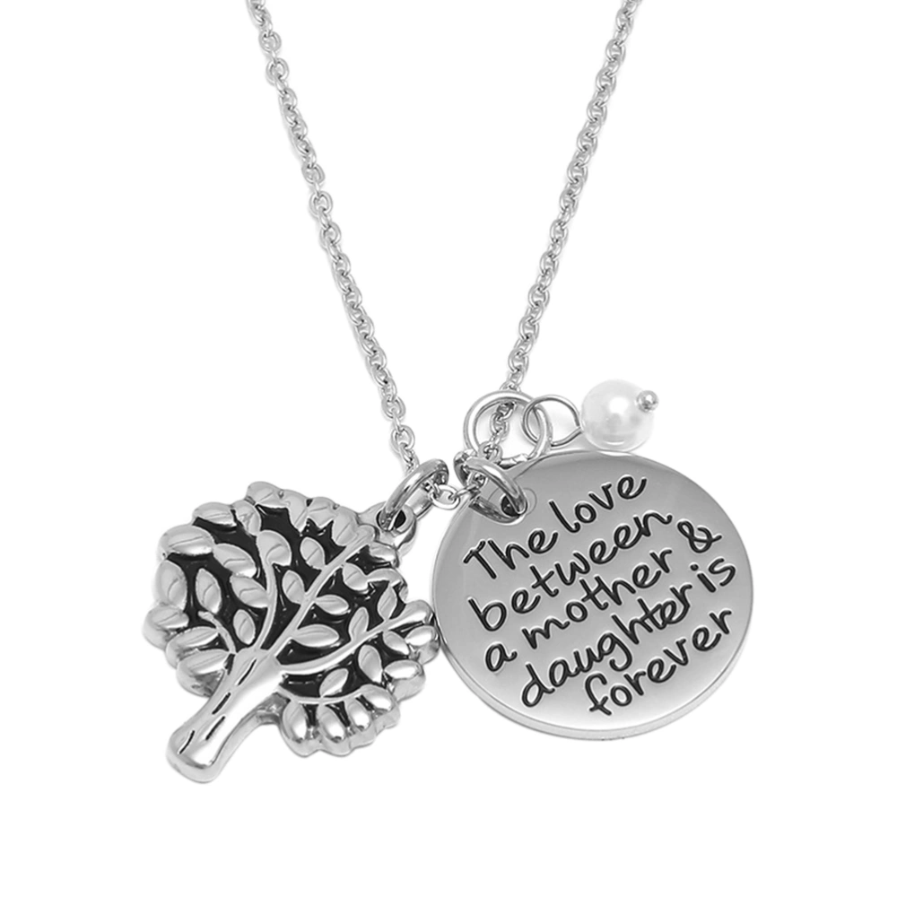 Tree of Life Pendant Necklace Mother's Day Jewelry Gift Engraved Words Round Pendant Charm Necklace (The Love Between A Mother & Daughter Is Forever)