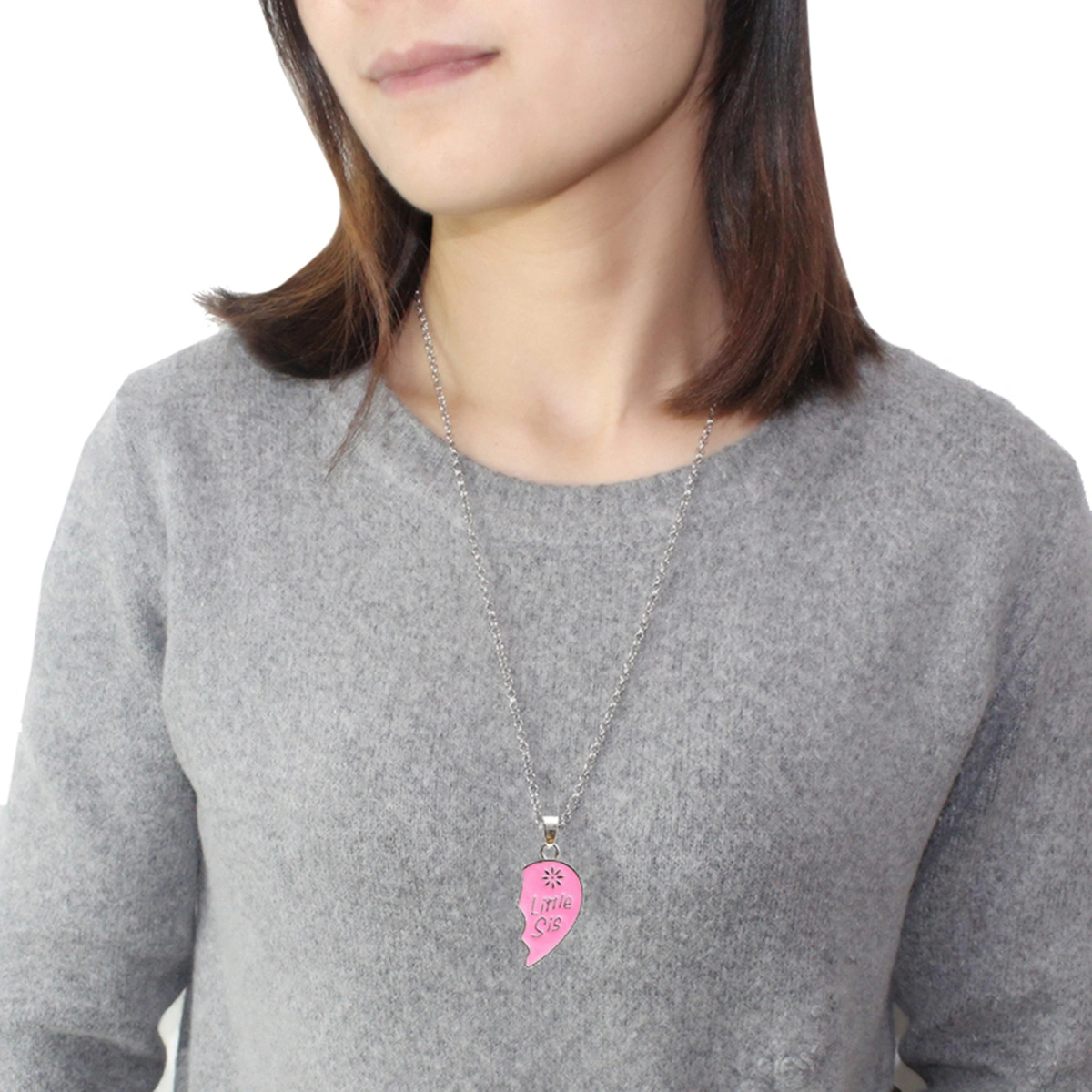 Puzzle Heart Pendant Necklace Little Big Sister Forever Necklaces Jewelry Graduation Gift (Pink)